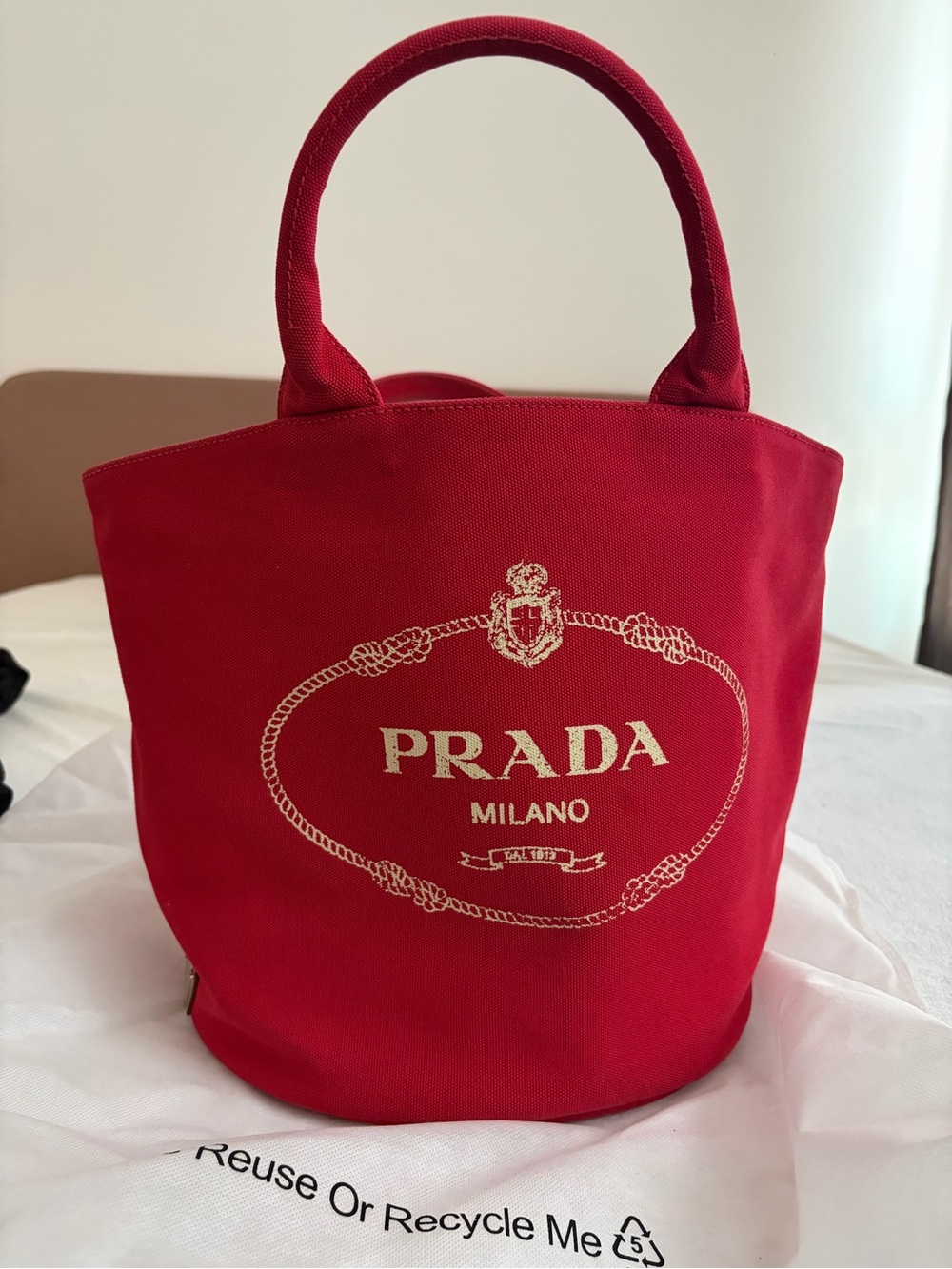 Prada Red Canvas Tote with Gold Logo